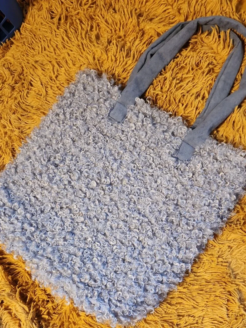 NWOT Light Blue Faux Shearling Tote with Front Pocket